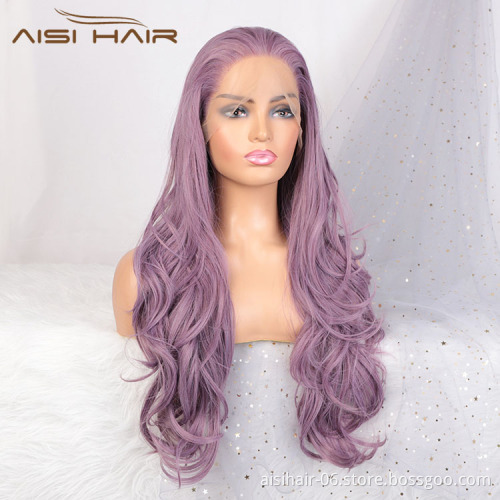Aisi Hair New Design 26 Inch Long Wavy Purple Color Wig Cosplay Swiss Lace Wig Body Wave Lace Frontal Hair Wigs For Black Women